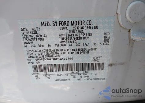 2023 Ford Police Interceptor из США, поврежденный, VIN 1FM5K8AB6PGA62790